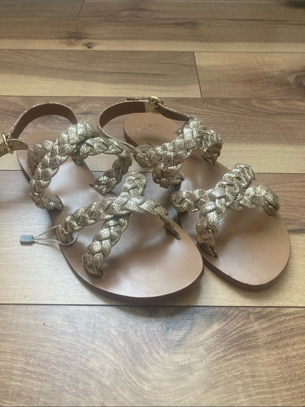 Anaki Paris Gold Braid Flat Back Buckle Strap Sandals